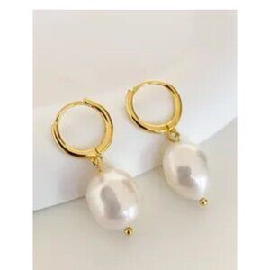 ARGENTO VIVO Freshwater Faux  Pearl Drop Hoop Earrings 18K Gold Plated Sterling